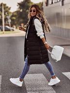 Women's Knee Length Quilted Vest – Hooded Zip-Up Long Puffer Vest