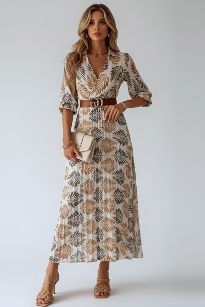 Women's Printed Maxi Dress – Elbow Sleeve Boho Dress