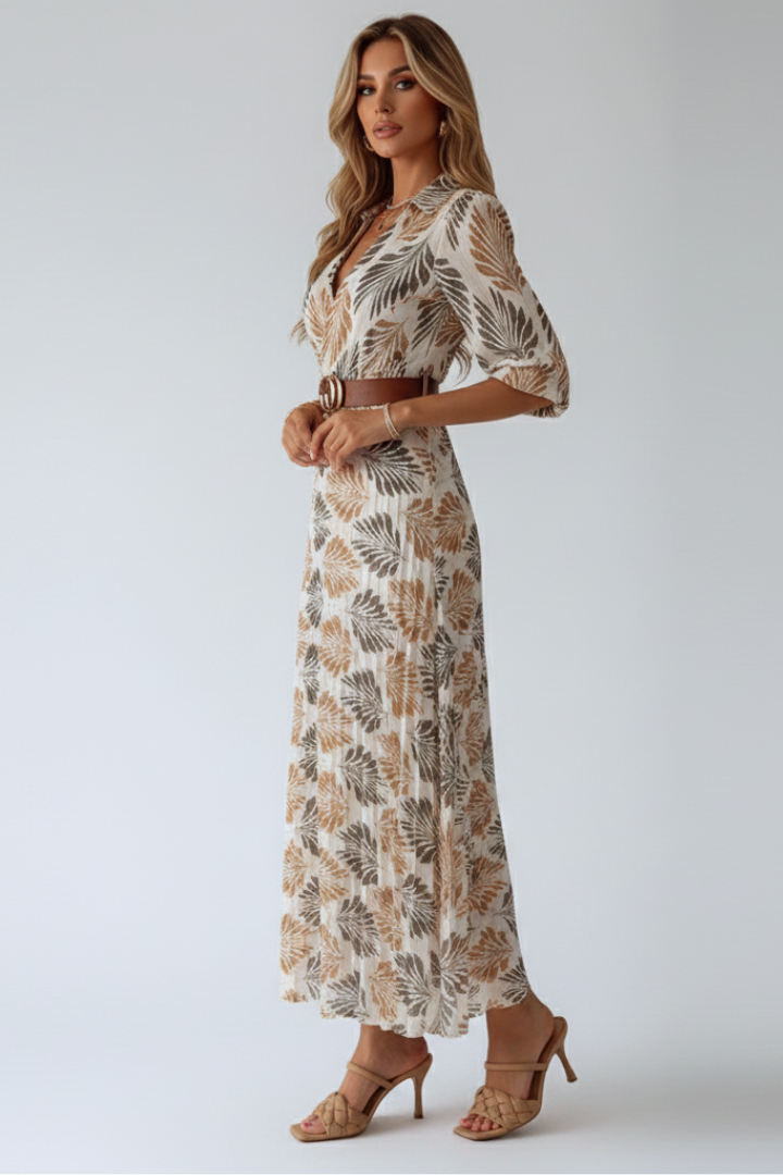 Women's Printed Maxi Dress – Elbow Sleeve Boho Dress