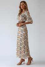 Women's Printed Maxi Dress – Elbow Sleeve Boho Dress
