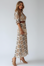 Women's Printed Maxi Dress – Elbow Sleeve Boho Dress