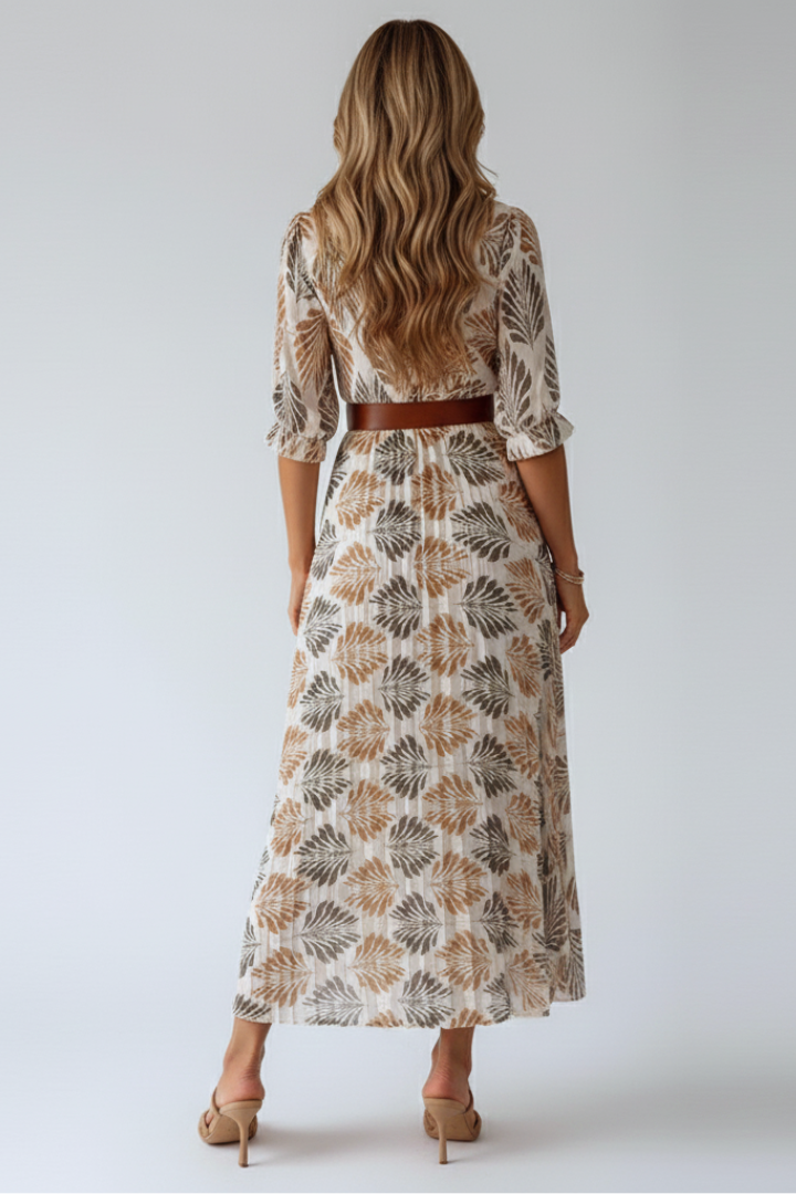 Women's Printed Maxi Dress – Elbow Sleeve Boho Dress