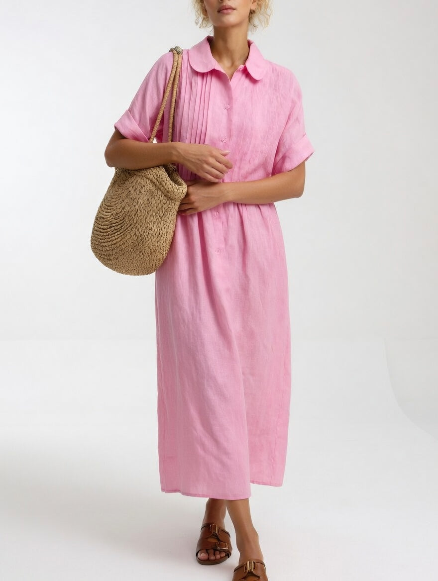 Women's Flowy Shirt Dress – Button Front Relaxed Day Dress