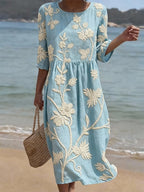 Women's Embroidered Midi Dress – Floral Relaxed Summer Dress