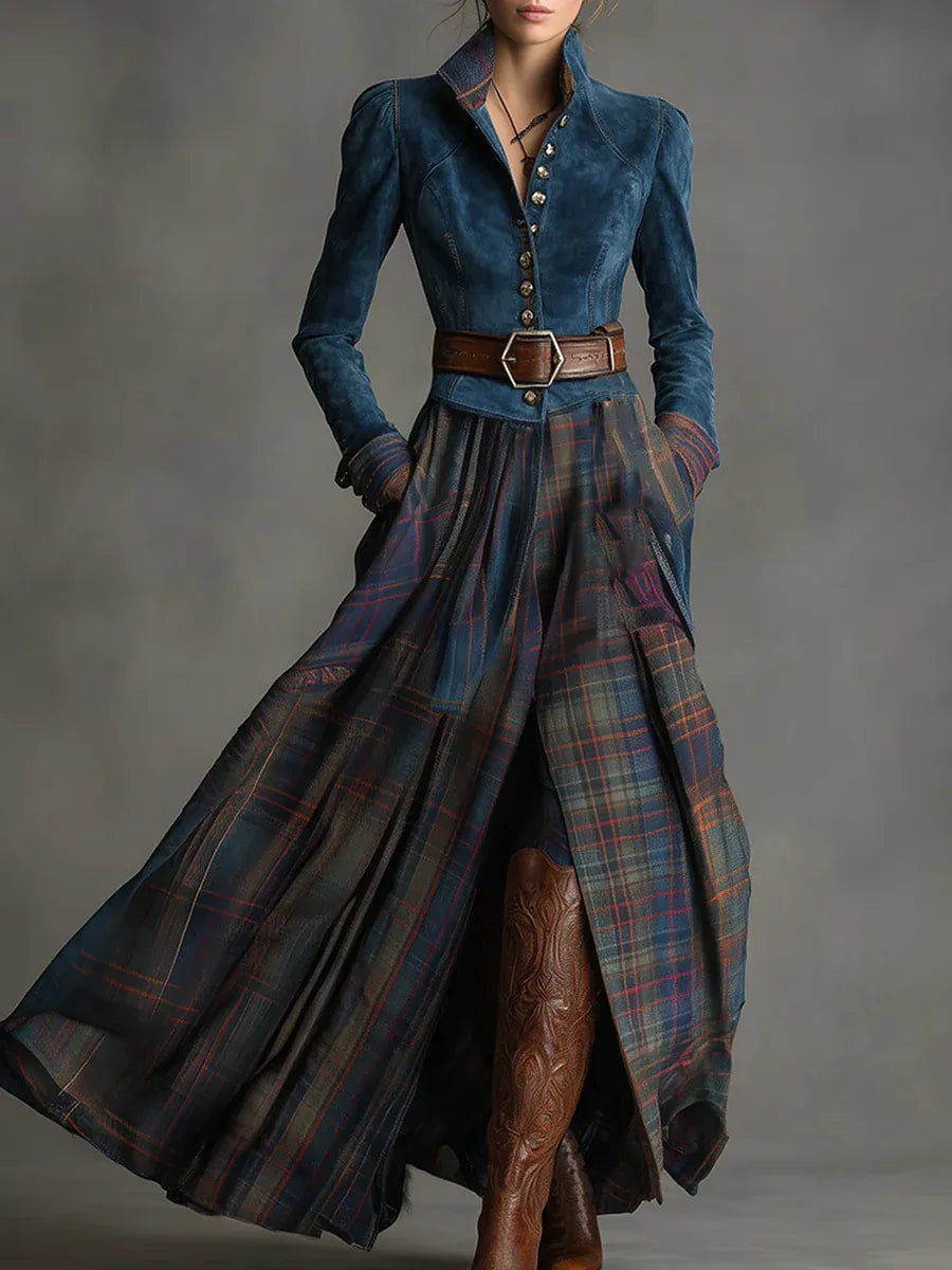 Women's Plaid Maxi Dress – Faux Suede Shirt Dress