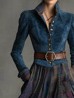 Women's Plaid Maxi Dress – Faux Suede Shirt Dress