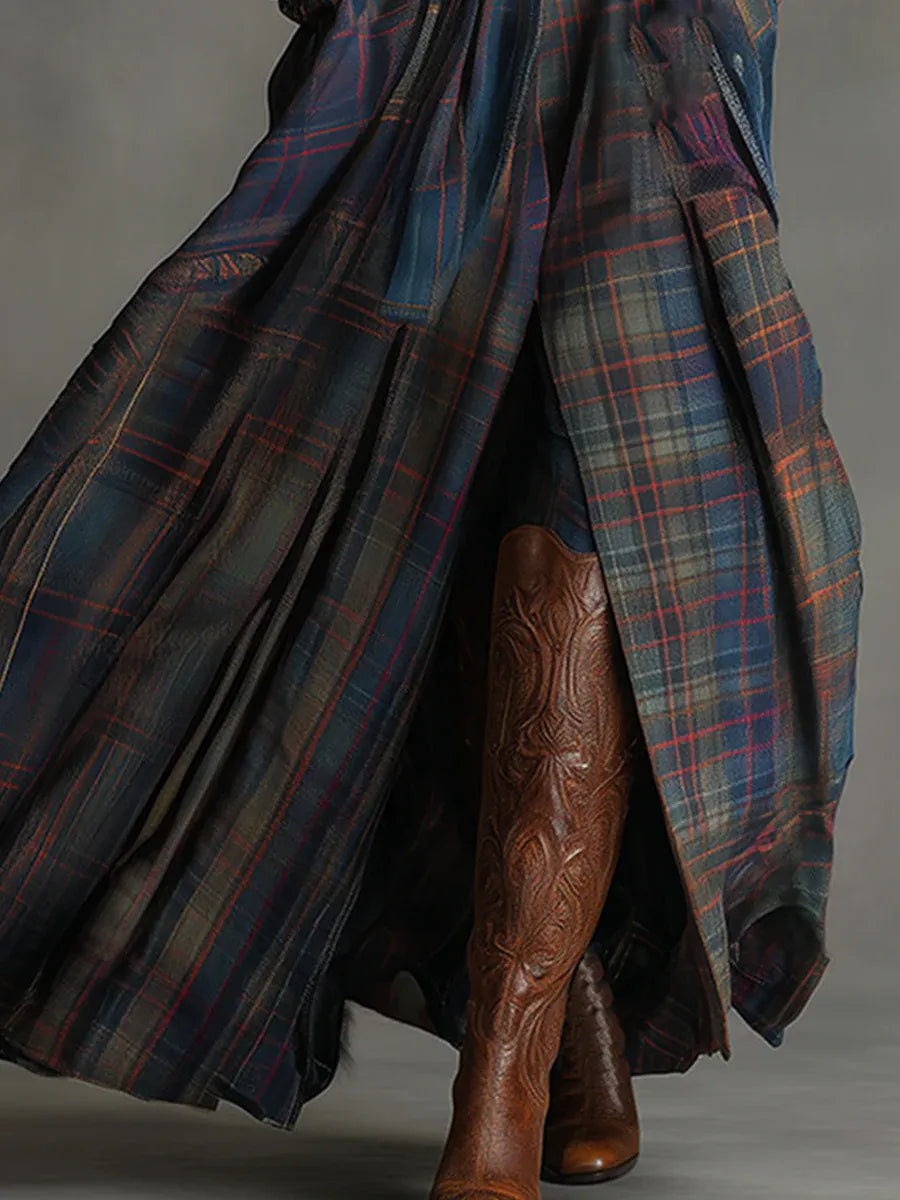 Women's Plaid Maxi Dress – Faux Suede Shirt Dress