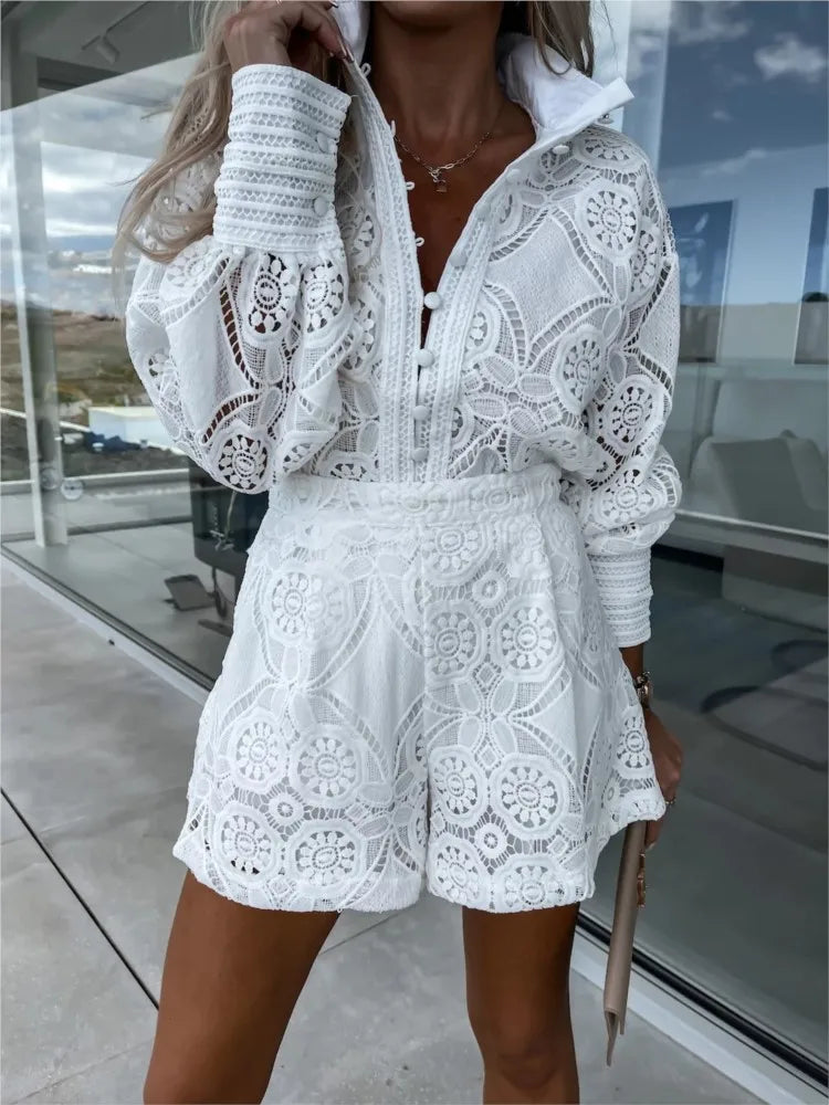 Women's Lace Pants Set – Matching Two-Piece Set – Emery