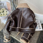Women's Faux Leather Winter Coat – Plush Collar Moto Jacket