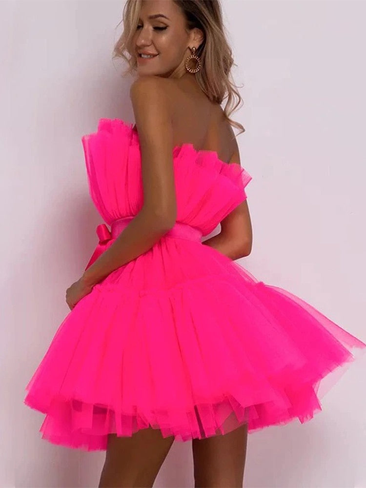 Women's Layered Tulle Party Dress – Festive Evening Occasion Dress