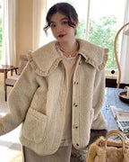 Women's Ruffle Collar Coat – Plush Relaxed Winter Jacket