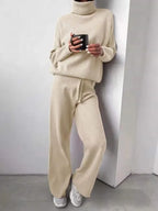 Women's Roll Neck Knit Set – Long Sleeve Top & Matching Bottom Set
