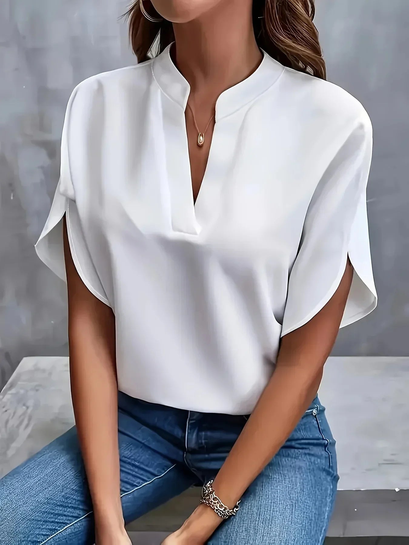 Women's V Neck Blouse with Flutter Sleeves and Loose Fit