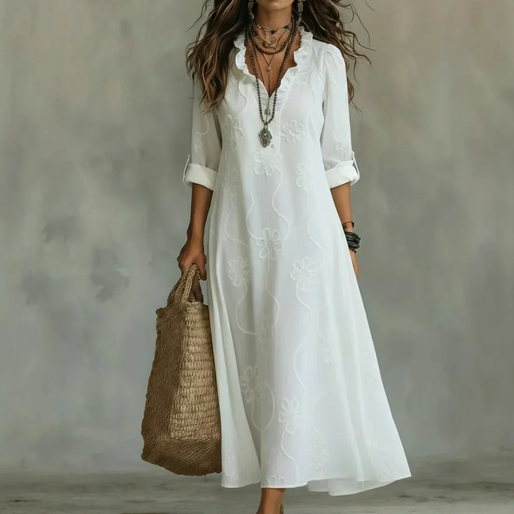 Women's Floral Shirt Dress – Roll Sleeve Relaxed Flowy Dress