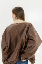 Women's Faux Leather Winter Jacket – Fleece Lined Oversized Coat