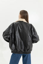 Women's Faux Leather Winter Jacket – Fleece Lined Oversized Coat