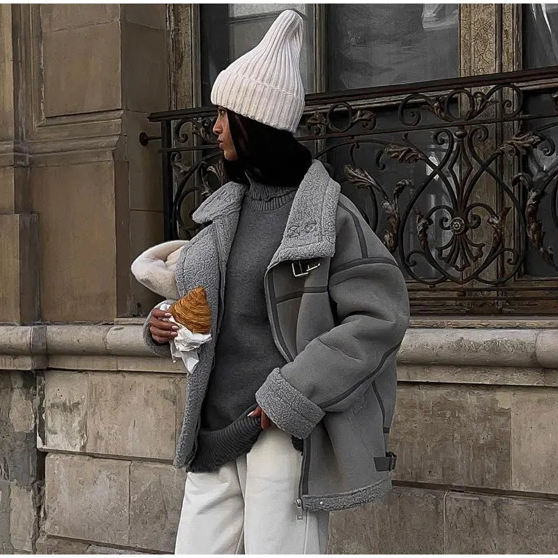 Women's Oversized Winter Jacket – Collared Pocket Cold Weather Coat