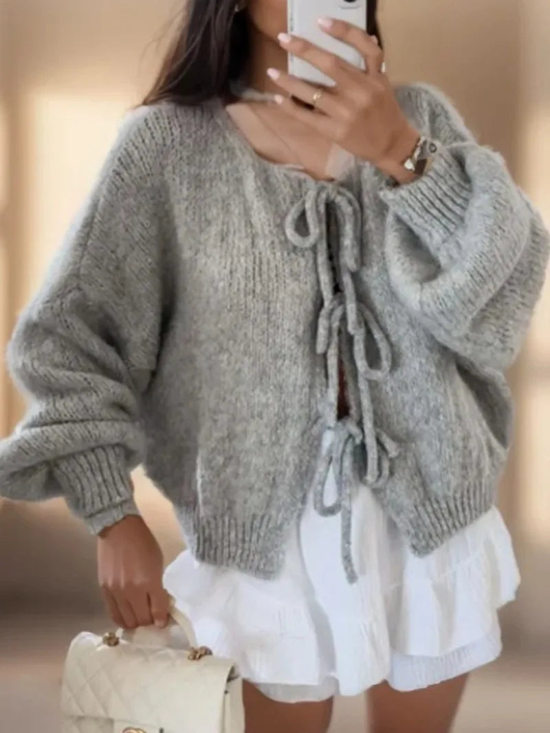 Women's Bow Front Cardigan – Boho Wide Sleeve Tie Cardigan