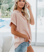 Women's Button Blouse with Utility Pocket and Turn-Up Sleeves