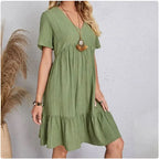 Women's V-Neck Summer Dress – Short Sleeve Ruffle Flowy Dress