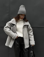Women's Oversized Winter Jacket – Collared Pocket Cold Weather Coat