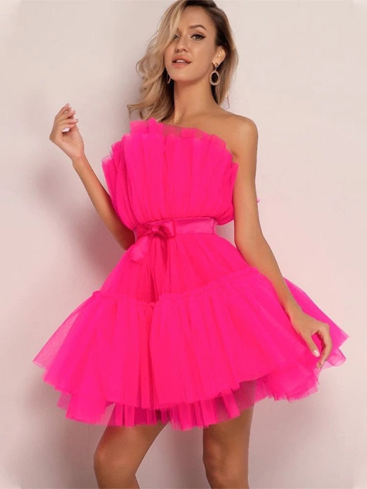Women's Layered Tulle Party Dress – Festive Evening Occasion Dress