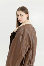 Women's Faux Leather Winter Jacket – Fleece Lined Oversized Coat