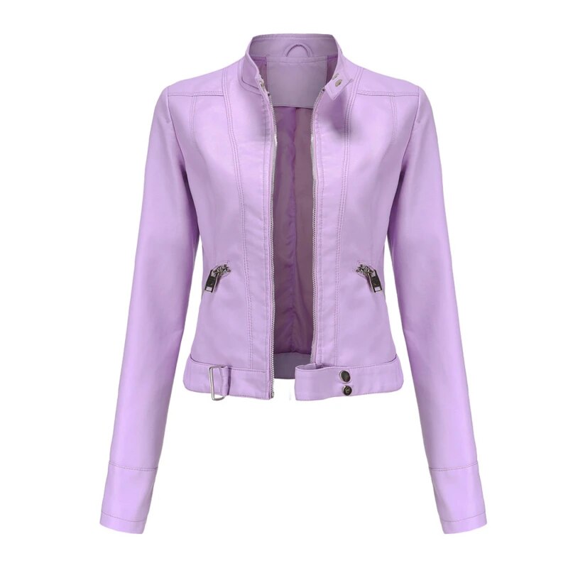 Women's Faux Leather Jacket – Retro Zip-Up Moto Jacket
