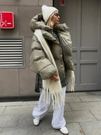 Women's Shiny Puffer Jacket – Oversized High Collar Winter Jacket