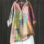 Women's Floral Blouse with Split Neckline and Loose Fit