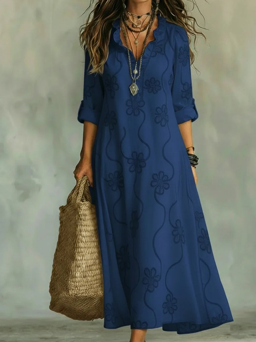 Women's Floral Shirt Dress – Roll Sleeve Relaxed Flowy Dress