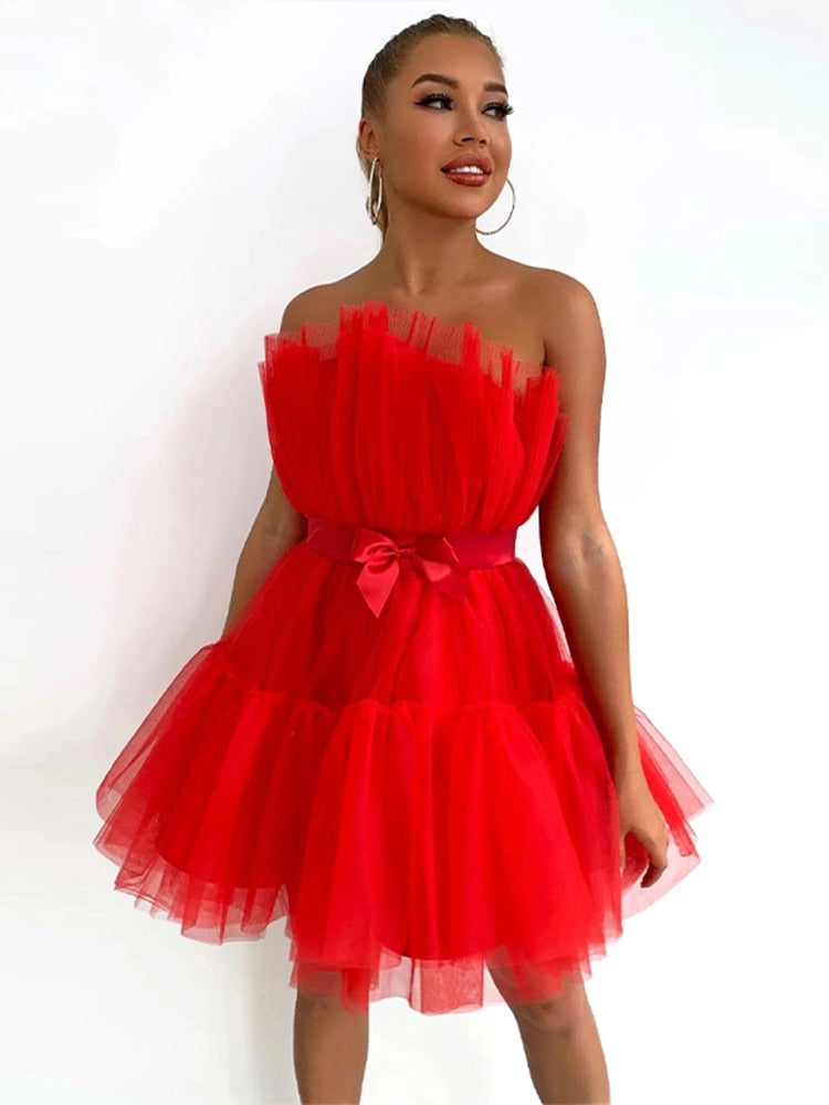 Women's Layered Tulle Party Dress – Festive Evening Occasion Dress