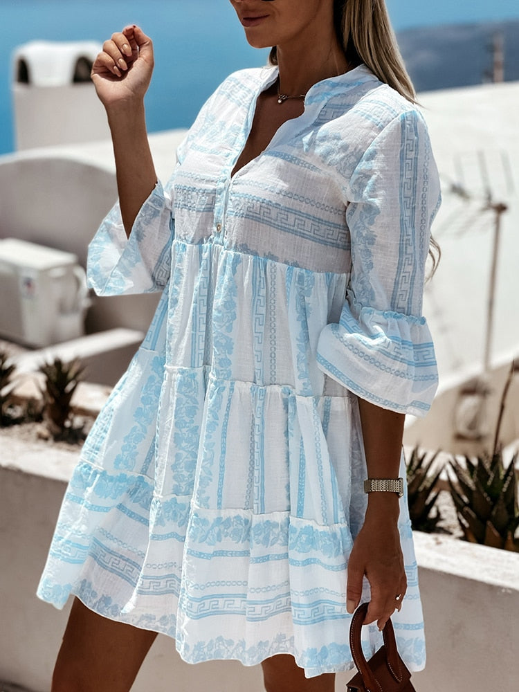 Women's Printed Boho Ruffle Dress – Colourful Summer Dress