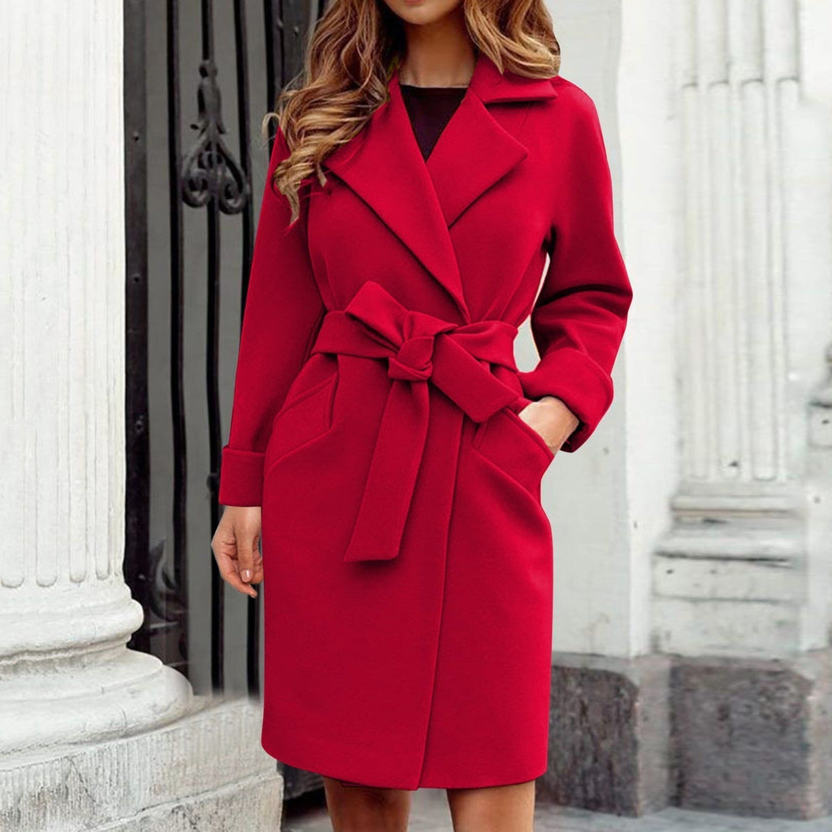 Women's Long Trench Coat – Button Front Winter Overcoat