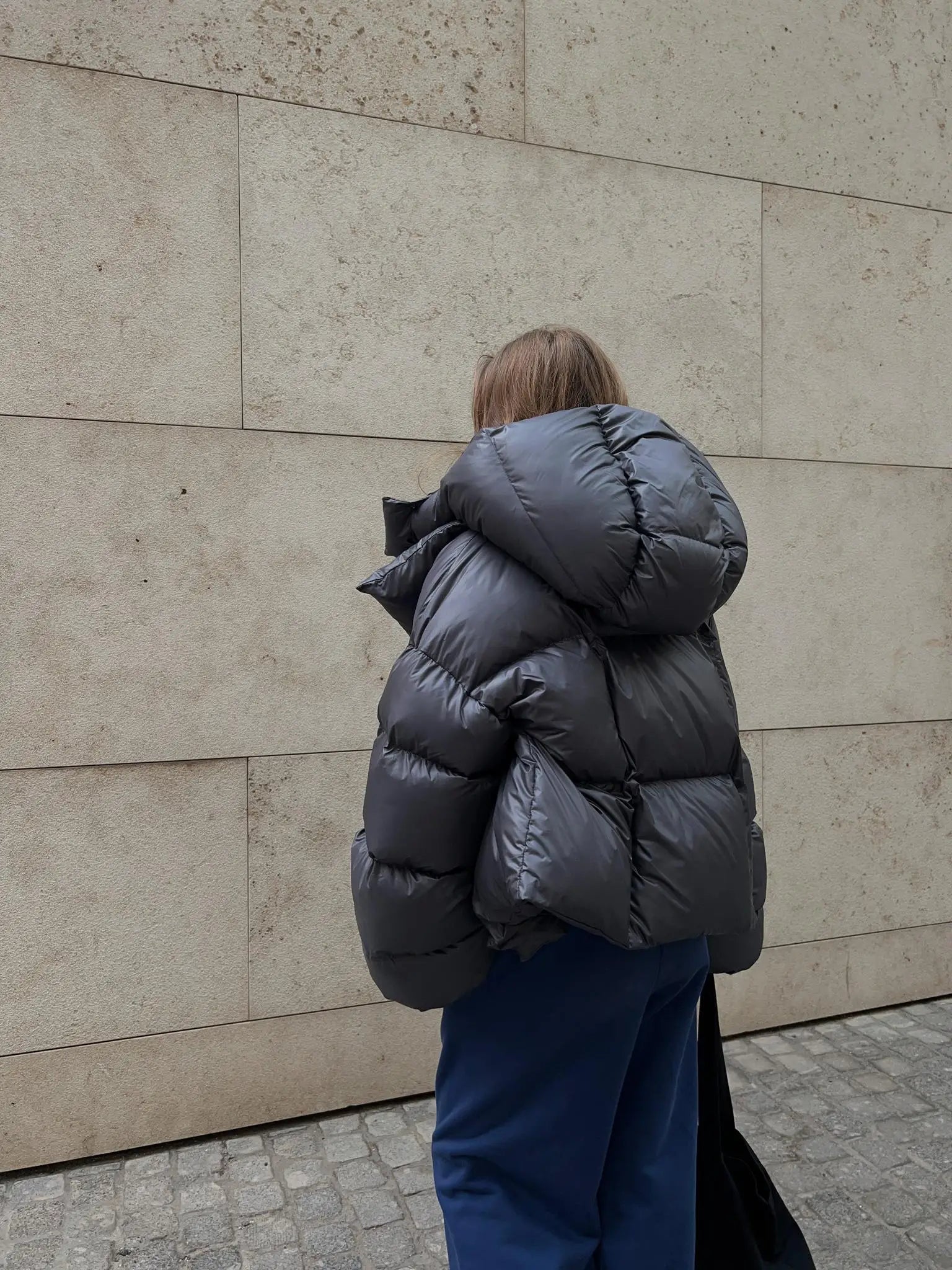Women's Shiny Puffer Jacket – Oversized High Collar Winter Jacket