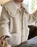 Women's Ruffle Collar Coat – Plush Relaxed Winter Jacket