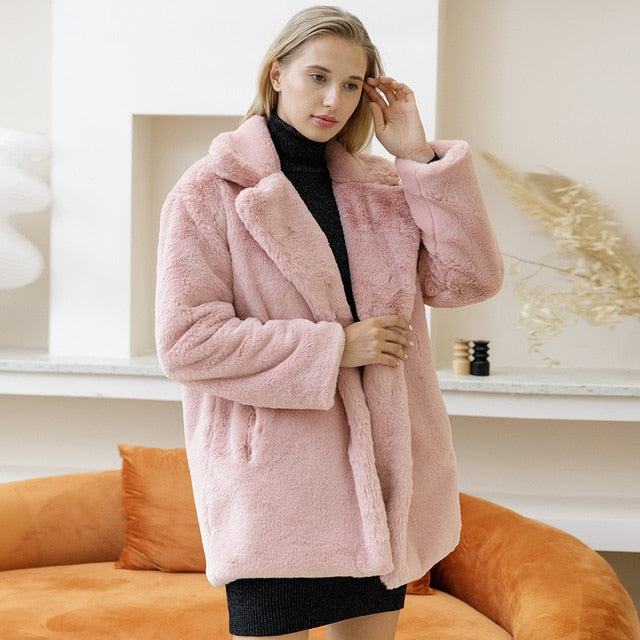 Women's Faux Fur Jacket – Plush Oversized Collar Winter Coat