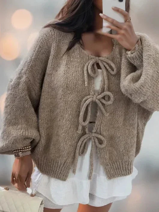 Women's Bow Front Cardigan – Boho Wide Sleeve Tie Cardigan