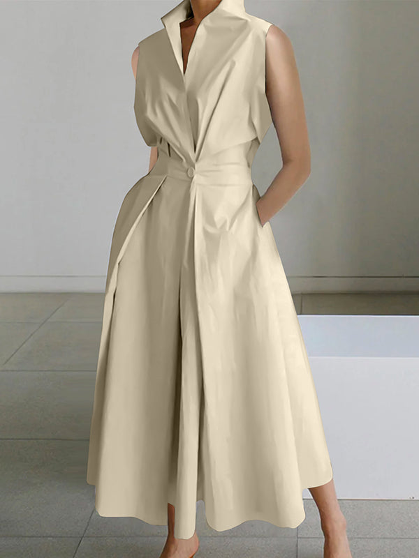 Women's White Shirt Dress – Collared Button Front Midi Dress