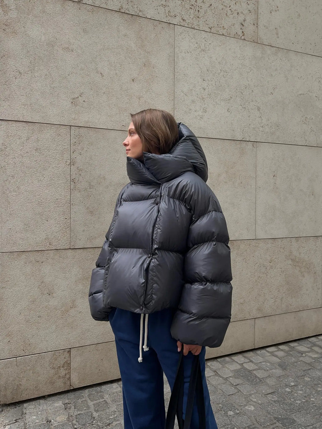 Women's Shiny Puffer Jacket – Oversized High Collar Winter Jacket