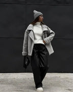 Women's Oversized Winter Jacket – Collared Pocket Cold Weather Coat