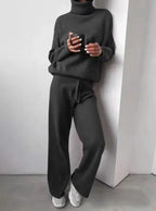 Women's Roll Neck Knit Set – Long Sleeve Top & Matching Bottom Set