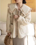 Women's Ruffle Collar Coat – Plush Relaxed Winter Jacket