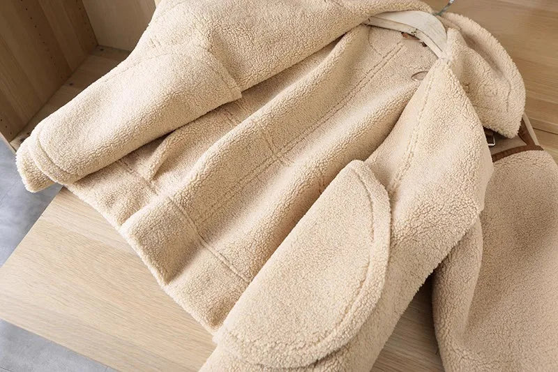 Women's Patchwork Fleece Jacket – Relaxed Zip-Up Winter Jacket