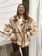 Women's Patchwork Fleece Jacket – Relaxed Zip-Up Winter Jacket