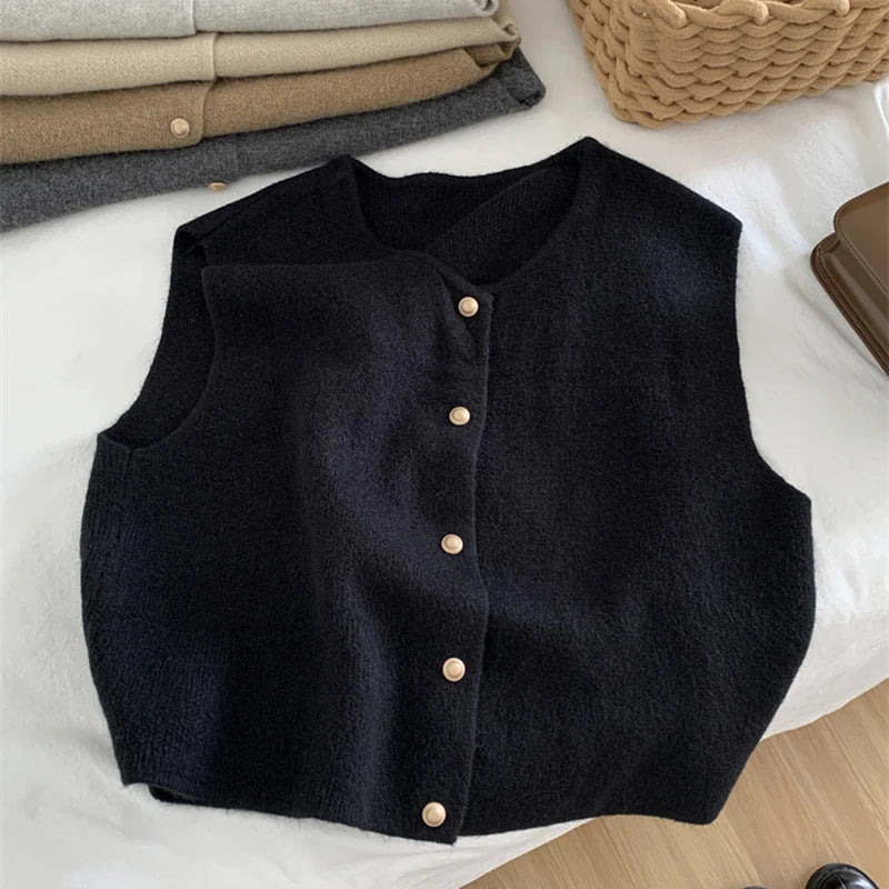 Women's Button Front Sweater Vest – Sleeveless Layering Knit Vest