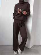 Women's Roll Neck Knit Set – Long Sleeve Top & Matching Bottom Set