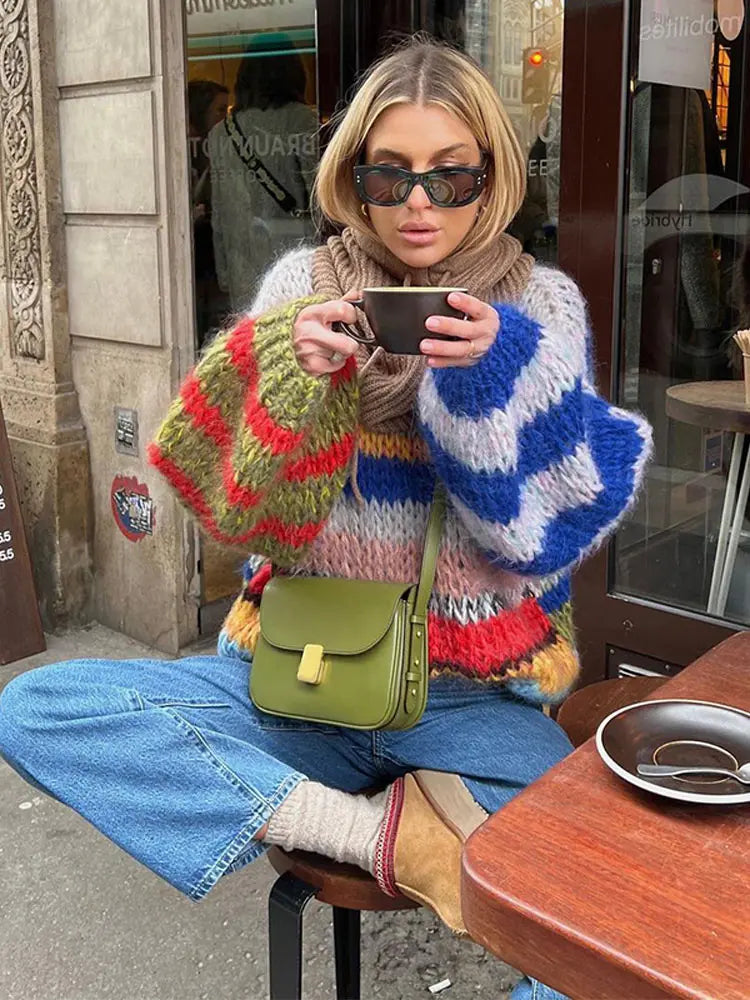 Women's Multicolor Knit Sweater – Pattern Knit Sweater – Zoe
