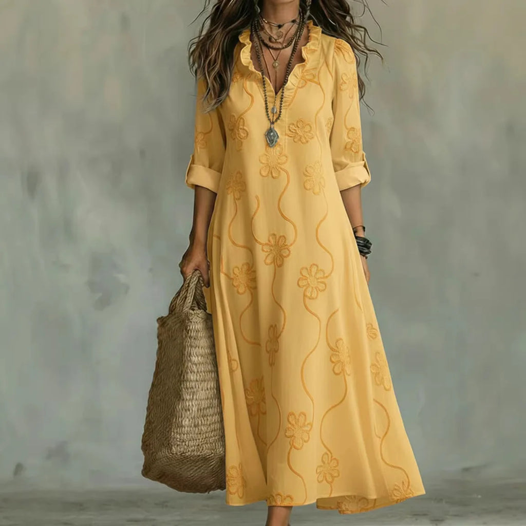 Women's Floral Shirt Dress – Roll Sleeve Relaxed Flowy Dress