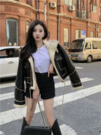Women's Faux Leather Winter Coat – Plush Collar Moto Jacket